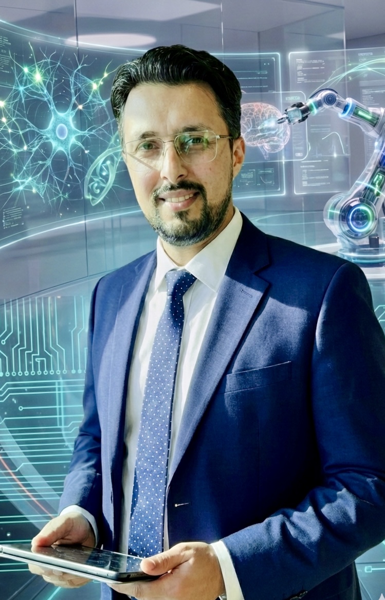 Portrait of Ahmed AlKazaz, Founder and Chief Executive Architect at KiwiTopIA Koru Robotics, AI and Neuro-Biotech.
